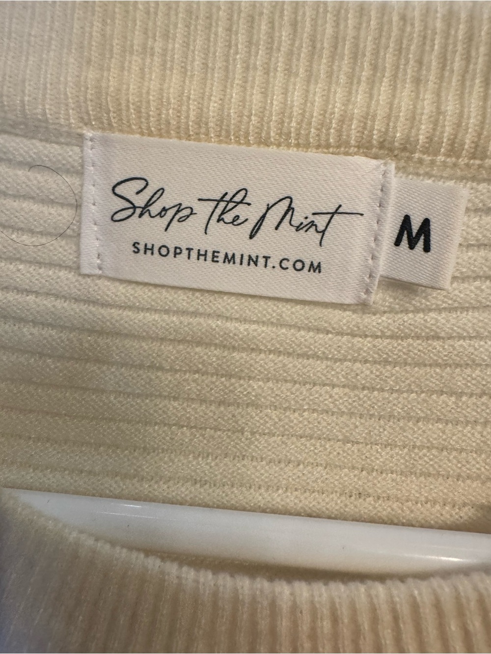 Ruffle-Shoulder Cream Ribbed Crewneck Sweater - Picture 2 of 2
